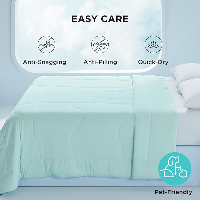 Bedsure Cooling Comforter King Size - Cooling Blankets for Hot Sleepers, Lightweight Comforter for Summer with Dual-Sided Cool Tech, Soft Breathable Cold Blanket for Sleeping, Green, 102x90 Inches