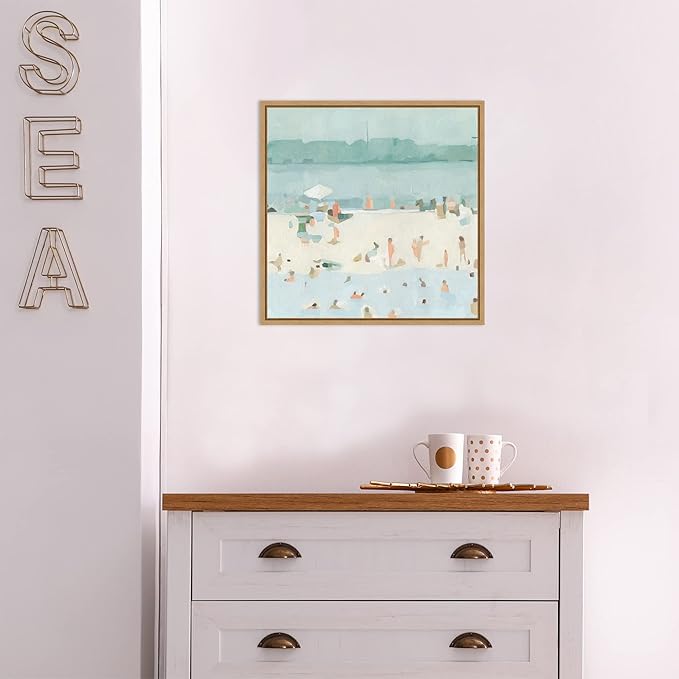 Amanti Art Framed Canvas Wall Art 16x16 Sea Glass Sandbar I by Emma Scarvey, Framed Wall Art Canvas, Abstract Artwork, Modern Decor, Small Poster Painting for Living Room, Bedroom, Bathroom, Kitchen,