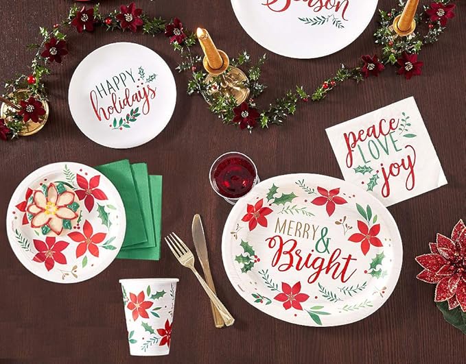 Tableware Pack: Disposable Paper Plates, Napkins and Cups Set for 20 (Christmas Wishes)