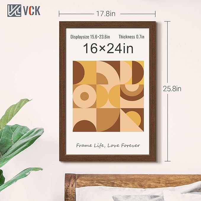VCK 16x24 Picture Frame 5 Pack, Brown Wood Poster Frame with Exclusive Wood Grain, Wall Hanging