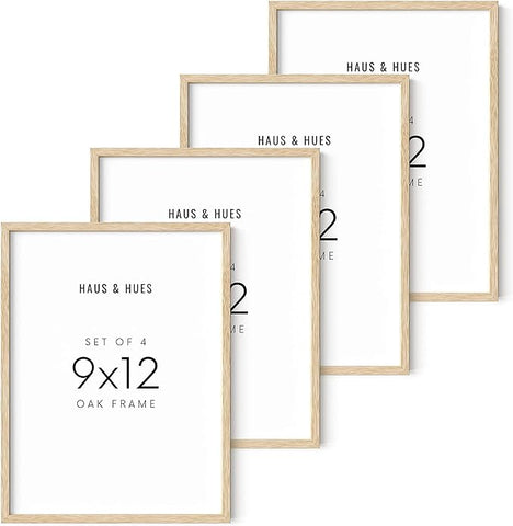 HAUS AND HUES Set of 4 Wooden Frames - 9x12 Picture Frames, Natural Wood, Beige Oak