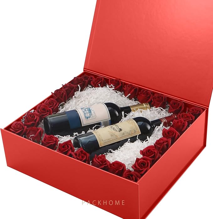 PACKHOME 17x14.5x5.5 Inches, Extra Large Gift Box with Lid, Magnetic Closure Box for Clothes and Large Gifts (Glossy Red)