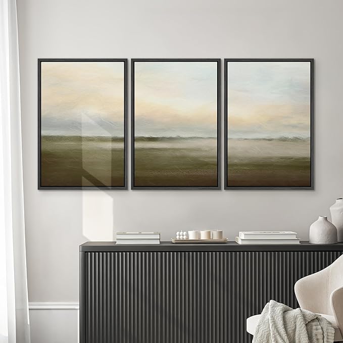 SIGNWIN Framed Canvas Print Wall Art Set Pastel Sunset Country Farmland Landscape Nature Abstract Illustrations Decorative Nordic Rustic for Living Room, Bedroom, Office - 24"x36"x3 Black