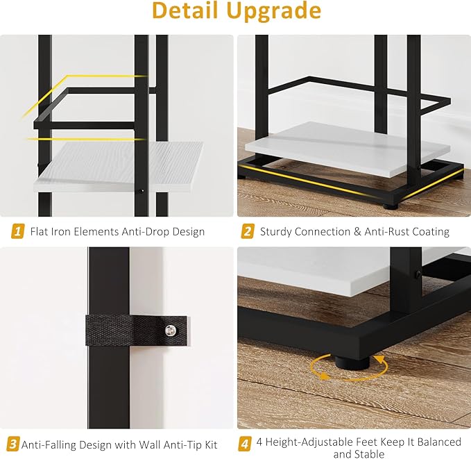 Hosfais Book Shelf Tall Bookshelf: 5 Tier Wood Bookcase with Metal Edge Protection Industrial Narrow Bookshelf Corner Storage Organizer Display Book Rack for Living Room Bedroom Office (Black White)