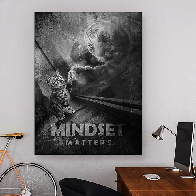 Motivational Wall Art Mindset Matters Canvas Print, Office Decor, Inspiring Framed Prints, Inspirational Entrepreneur Quotes for Wall Art Decoration, Tiger Sign (36" x 24")