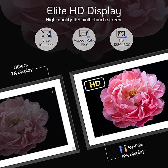 NexFoto 10.1 Inch Touchscreen Digital Picture Frame 64GB, HD WiFi Digital Photo Frame, Unboxing Gift Mode, Add Photos from Google Photos, Easy to Share Photos/Videos, Gifts for Mom, Black