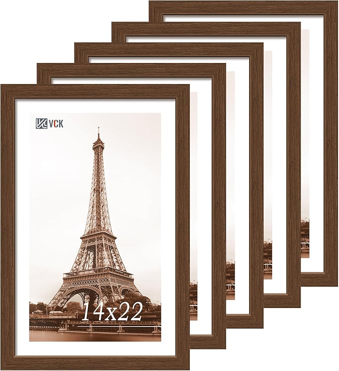 VCK 14x22 Frame Set of 5, Brown Wood Picture Frame, Exclusive Wood Grain, Wall Hanging