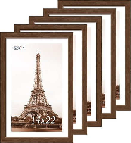 VCK 14x22 Frame Set of 5, Brown Wood Picture Frame, Exclusive Wood Grain, Wall Hanging