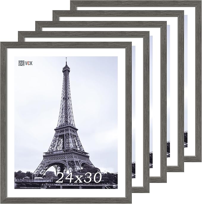 VCK 24x30 Frame Set of 5, Gray Solid Wood Poster Picture Frame, Exclusive Wood Grain, Wall Mounting Hanging