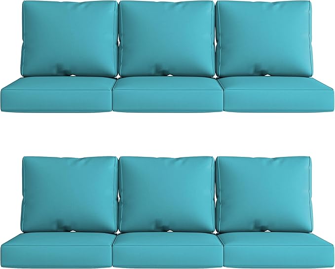 UIXE 24.5" Deep Seat Outdoor Cushion Set with Back Pads, Patio Furniture Cushions, Sectional Sofa Bistro Chair Cushion - Teal Blue, Set of 6
