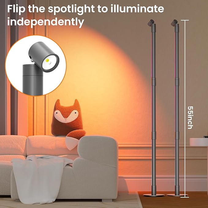 RGBWIC LED Corner Floor Lamp – Smart Ambient Light with Bluetooth App & Remote Control, Music Sync, Color Changing, Mood Lighting for Bedroom, Living Room, Gaming Setup, Home Decor (2pack Grey)
