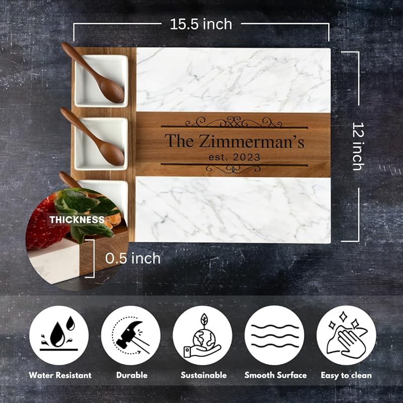 Personalized Charcuterie Board, Marble Cheese Boards for Bridal Shower Gifts, Perfect Housewarming Gifts for Couples, Custom Wedding Gifts, New Home Gift Best for Women