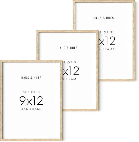 HAUS AND HUES Set of 3 9x12 Picture Frames - Wooden Natural Wood Frames, 12x9 Frame Set (Beige Oak)