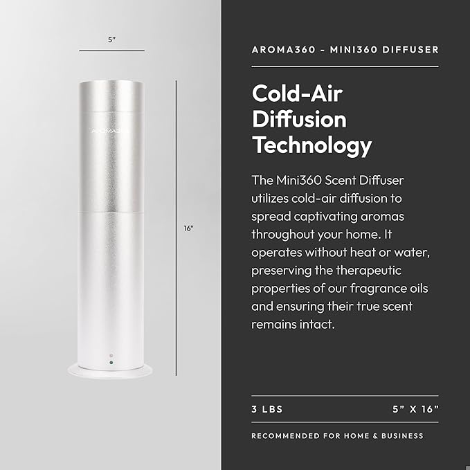 Aroma360-Mini Pro Scent Diffuser-Aroma Diffuser for Essential Oils-Cold-Air Diffusion-600sq.ft. Coverage-Waterless Air Diffuser for Home & Office-Metalic Silver Works Exclusively with Pro Pod Bottles