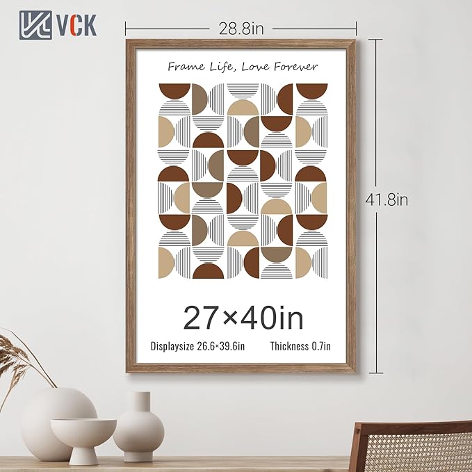 VCK 27x40 Poster Frame 5 Pack - Brown Walnut, Natural Textured Solid Wood Picture Frame, Wall Mounting Hanging