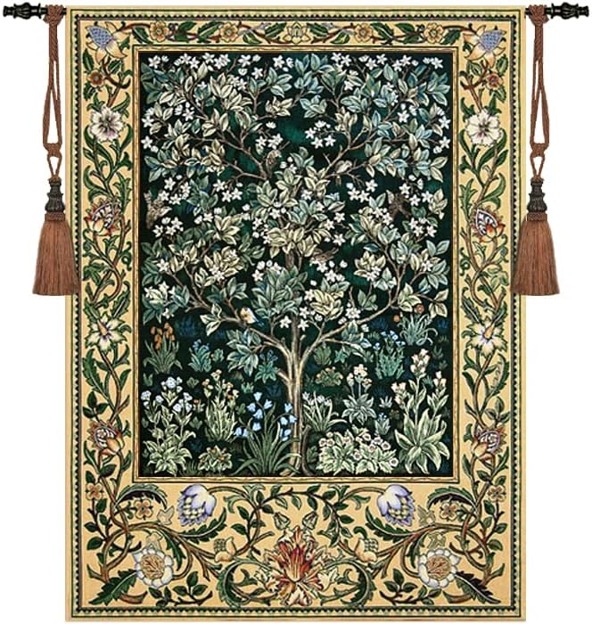 Aubelin Tapestry Large Green William Morris Tree of Life Fine Art Tapestry Wall Hanging Size 55"x41"