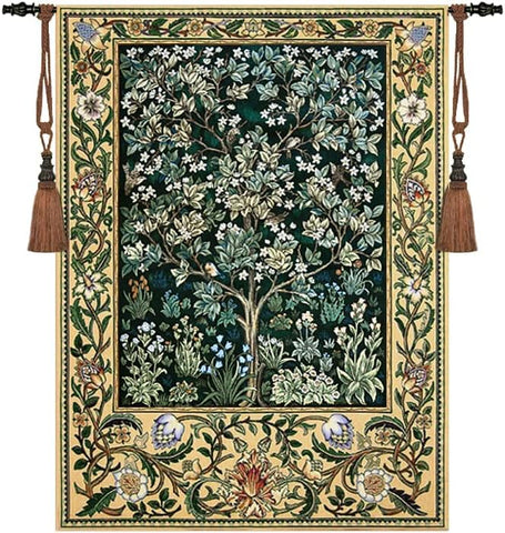 Aubelin Tapestry Large Green William Morris Tree of Life Fine Art Tapestry Wall Hanging Size 55"x41"