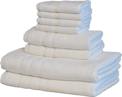 Mosobam Luxury Turkish 8pc Towel Set 30X58 16X30 13X13 White 700 GSM Bamboo Viscose & Aegean Turkish Combed Cotton
