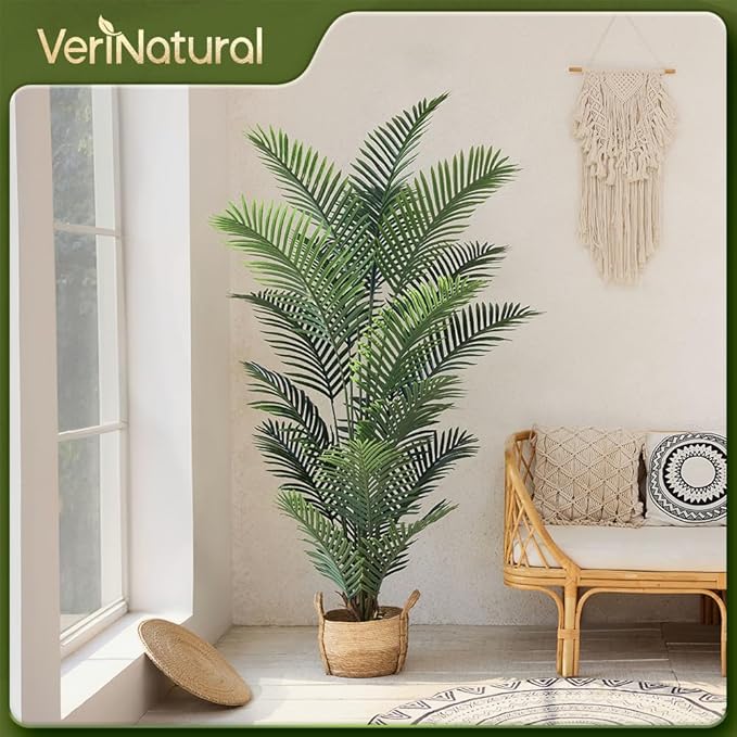 Artificial Palm Tree, 6FT Tall Fake Palm Trees with UV Resistant Leaves, Potted Faux Areca Palm Plant for Indoor Outdoor, Large Floor Plants for Home Living Room Porch Decor, VN125