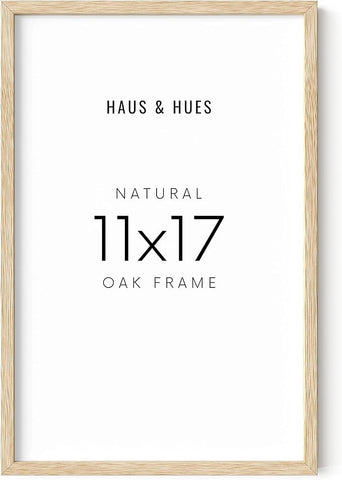 HAUS AND HUES 11x17 Picture Frame - 11 X 17 Frame Wood Picture Frames, 11x17 Poster Frame Wooden Picture Frames, 17x11 Picture Frame Wooden Frames, Frame 11x17 Natural Wood Frame (Beige Oak Frame)