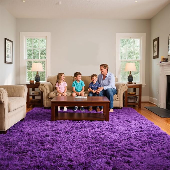 Purple Area Rugs for Girls Bedroom Living Room, 9x12 Fluffy Fuzzy Shaggy Carpet for Kids Playroom Nursery, Thick Soft Plush Mat for Kids Baby Boys Teen Dorm Home Decor Aesthetic
