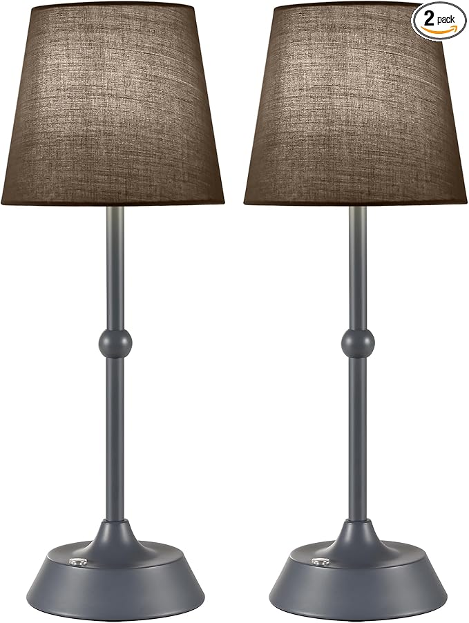 Set of 2 LED Cordless Table Lamp,Rechargeable 6000mA Battery Operated Portable Grey Desk Lamp,Dimmable Touch Control Table Lamp, for Restaurant/Patio/Outdoor.(LED Bulb Included)