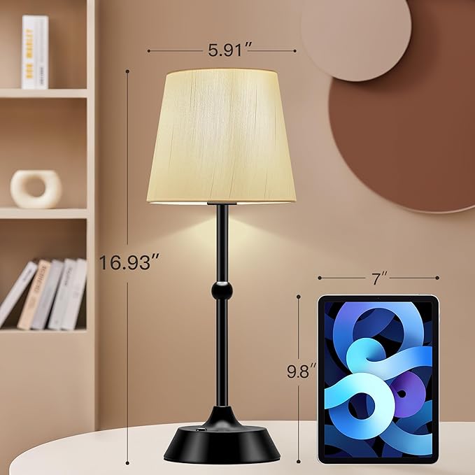 Set of 2 Portable Cordless LED Table Lamp,Touch Control Fabric Black Dimmable Desk Lamp,Built-in 6000mA Rechargeable Battery,Patio Table Lamp,Bedside Night Lamp,Ambient Light for Restaurant.