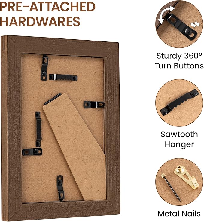 5x7 Picture Frame, USA-Sourced Walnut Wood Frame with Tempered Glass, Display 4x6 with Mat or 5x7 Without Mat, 5 by 7 Photo Frame for Wall & Tabletop Display, Handcrafted Wood Frame, 3 Pack