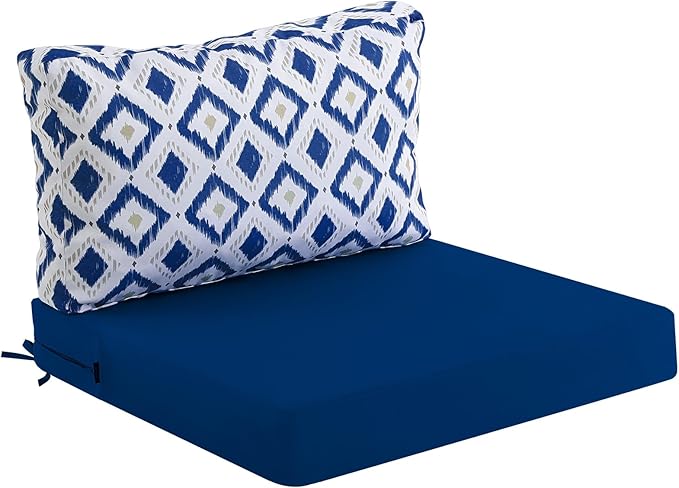 idee-home Outdoor Cushions for Patio Furniture, Outdoor Seat Cushion, Waterproof Hampton Bay Deep Seat Replacement Couch Chair Cushions for Garden Lawn Backyard Deck, 28.5 x 28.5 Navy Blue Pattern