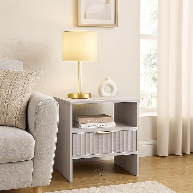 Nightstand with Drawers, Bedside Table with Storage Shelf, Modern Night Stand with Drawer for Bedroom, End Table for Home Living Room Office White