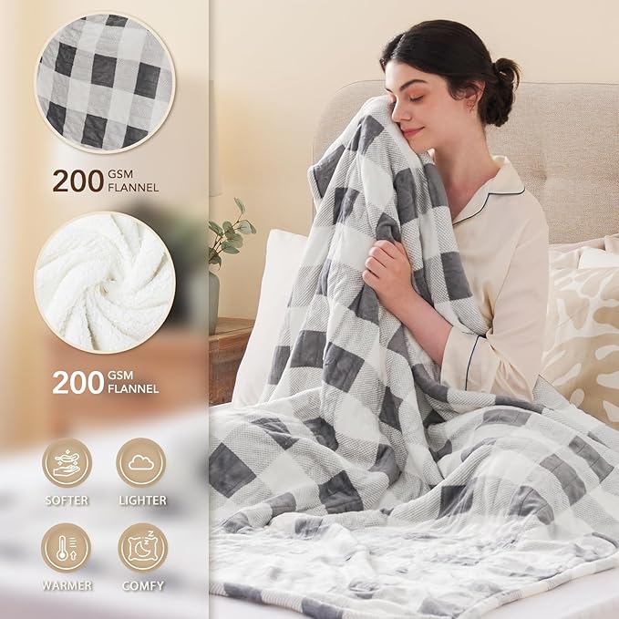 Homemate Electric Blanket Heated Queen Size - 84“x90“ Ultra Soft Cozy Flannel Heating Blanket with 10 Fast Heat Levels 8 Hours Auto Off Over-Heated Protection ETL Certification Keep Warm in Home