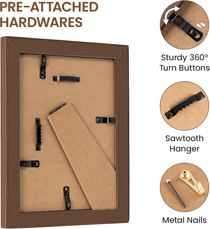 6x8 Picture Frame, USA-Sourced Walnut Wood Frame with Tempered Glass, Display 5x7 with Mat or 6x8 Without Mat, 6 by 8 Photo Frame for Wall & Tabletop Display, Handcrafted Wood Frame, 1 Pack