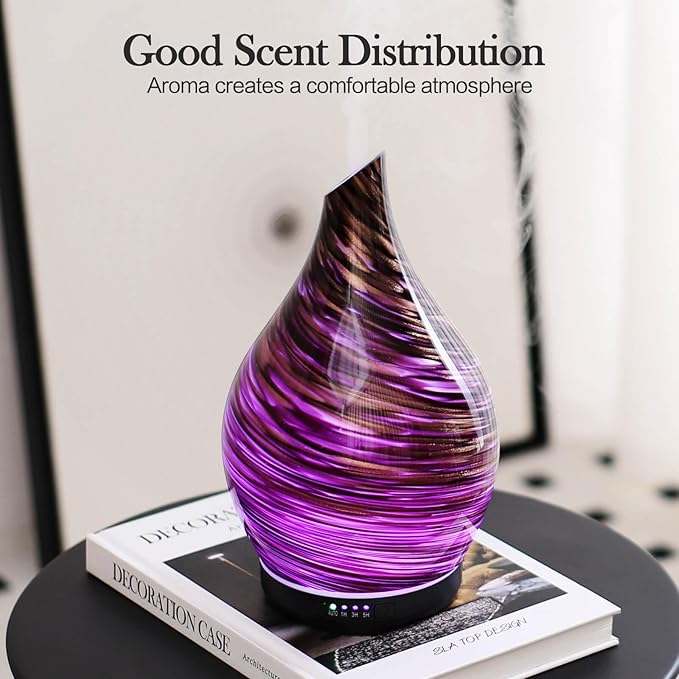 Porseme 280ml Essential Oil Diffuser Glass Color Changing Aroma Air Diffusers Aromatherapy Ultrasonic Cool Mist Humidifier 7 Running Hours Waterless Auto-Off for Sleeping, Yoga, Office (Dark Golden)