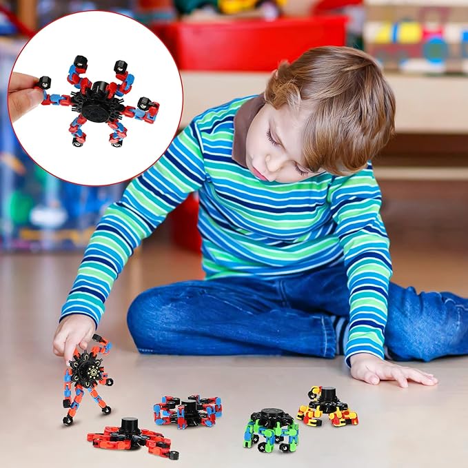40 Pack Funny Sensory Fidget Toy Transformable Chain Robot Finger Toy DIY Deformation Robot Mechanical Spinners Stress Relief Autistic Gifts for Adult Teen Prize Stuffer Party Favor (Classic)