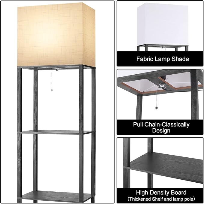 RUNTOP Plus Floor Lamp with Shelves, Shelf Lamp with 15W LED Bulb, 3 Colors, Memory Function, Wide Display Shelf for Collectibles Storge, Shelf Floor Lamps for Living Room, Standing Lamp for Bedroom
