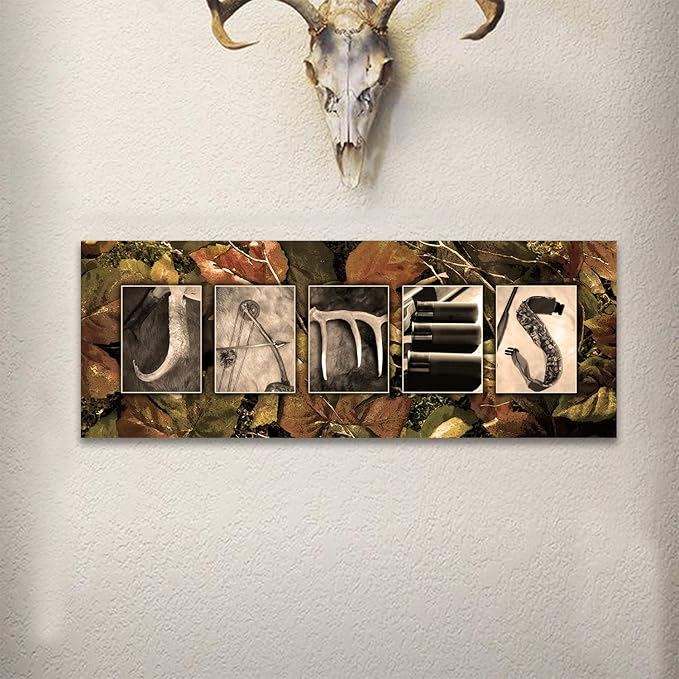 Personal-Prints HUNTING or Hunter Personalized Name Art Décor Gift | Customized Name Art Present for Those who Hunt Deer, Waterfowl and more (6"x18" Stretched Canvas)