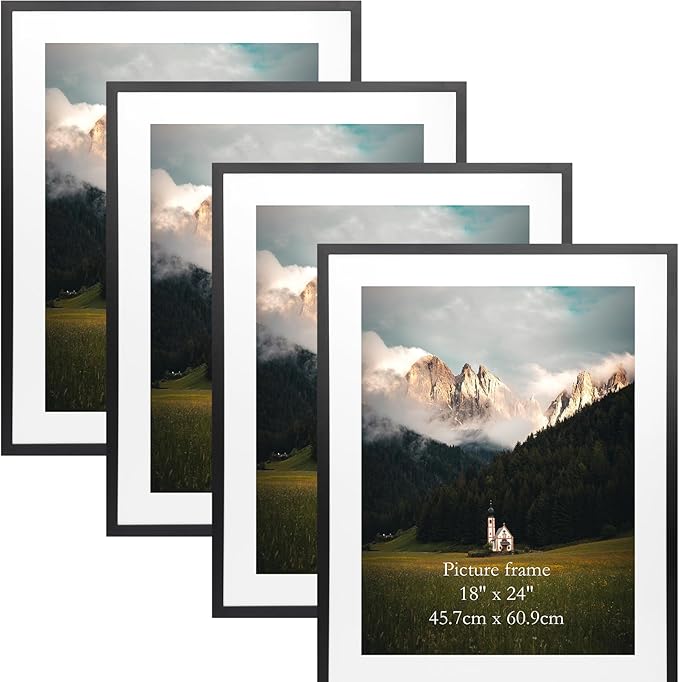 Giftgarden 18x24 Poster Frame with Mat Set of 4, 22x28 Frame Matted to 18x24 Picture for Wall Hanging, Black