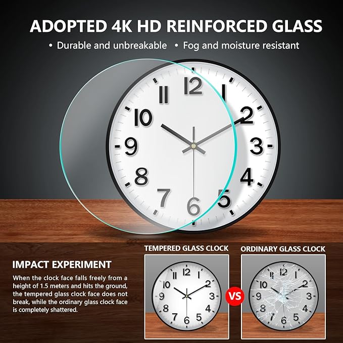 Wall Clocks Battery Operated, 12 Inch Non Ticking Digital Wall Clock, Silent Analog Clock for Bedroom Living Room Kitchen Office Gym Classroom Decor, Large Number Clocks for Seniors Elderly