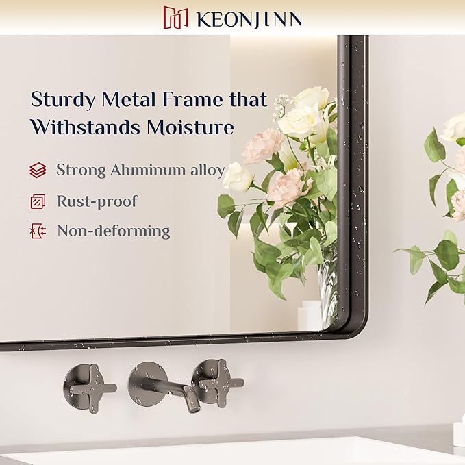 Keonjinn Black Bathroom Mirror, 20 x 30 Inch Rounded Rectangle Matte Black Bathroom Mirrors for Over Sink, Farmhouse Mirror with Seamless Frame, HD Tempered Glass Vanity Mirror(Horizontal/Vertical)