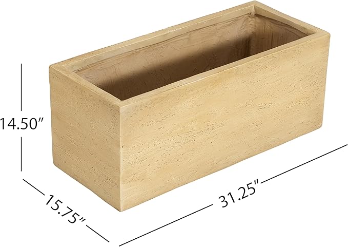 Lightweight Concrete Rectangle Planter Box,Travertine Handmade Outdoor Garden Pot with Drainage Hole & Rubber Plug,Modern Plant Container for Backyard Patio,No Assembly Needed,31.25"W Antique Brown