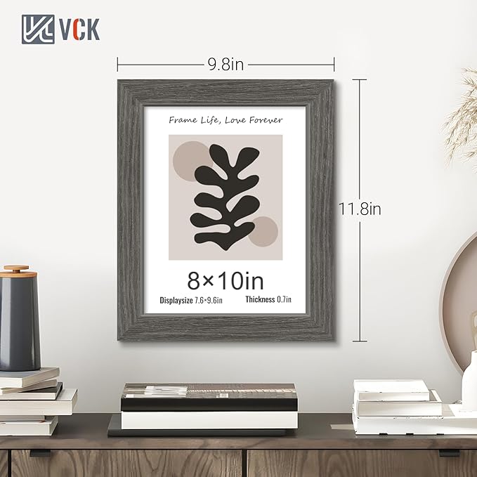VCK 8x10 Picture Frame 5 Pack, Gray Solid Wood Frame, Exclusive Wood Grain, Wall Gallery Frame