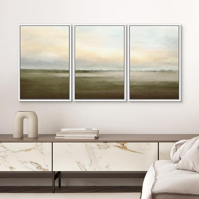 SIGNWIN Framed Canvas Print Wall Art Set Pastel Sunset Country Farmland Landscape Nature Abstract Illustrations Fine Art Decorative Nordic Rustic for Living Room, Bedroom, Office - 16"x24"x3 White