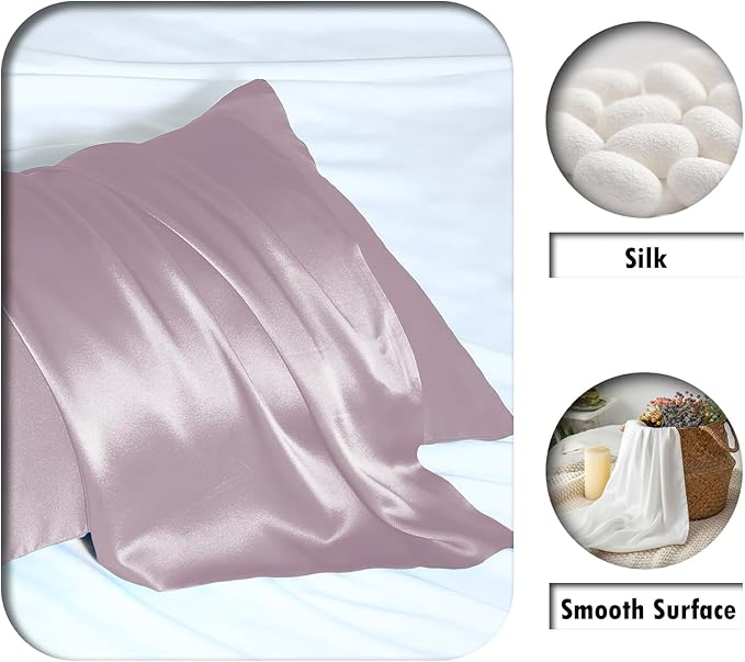 Mulberry Silk Pillow Cases Standard Size Silk Pillowcase with Zipper Soft Breathable Smooth Cooling Satin Silk Pillow Covers for Sleeping for Hair and Skin (Lavender,20"X 26",1Pcs)