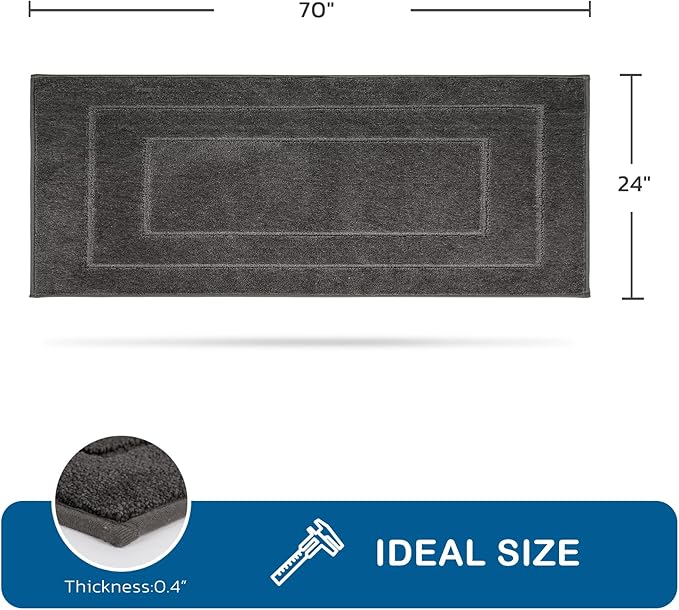PURRUGS Machine Washable Kitchen Runner Rug 24" x 70", Non-Slip/Skid Hallway Runner Rug, Super Absorbent Soft Area Rug for Kitchen, Hallway & Laundry, Rolled Packaging, Grey