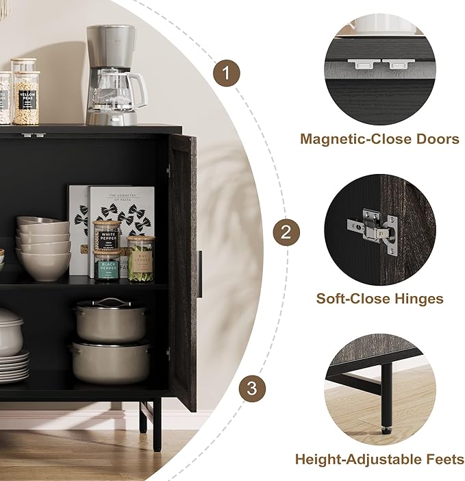 Sideboard Buffet Cabinet with Storage, Kitchen Storage Cabinet with Adjustable Shelf, 2-Door TV Console Table Accent Cabinet for Living Dining Room, Entryway, Hallway, Credenza, Coffee Liquor Bar
