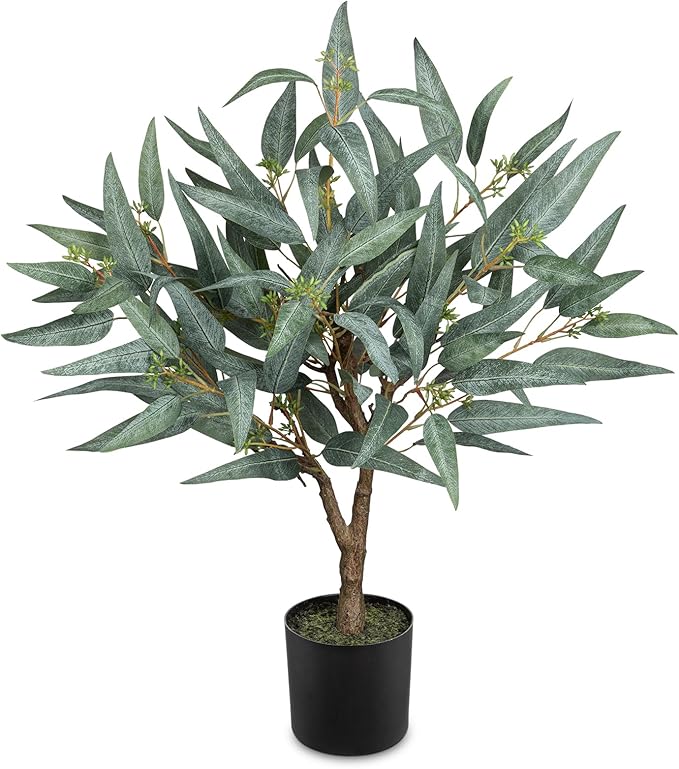 Briful Artificial Eucalyptus Tree Realistic Potted Dutch Faux Eucalyptus Tree in Black Pot 2ft Porch Floor Fake Tree for Home Decor Indoor Outdoor Farmhouse Wedding