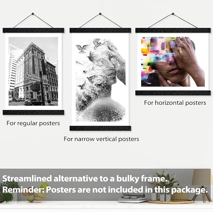 HONKKI Magnetic Poster Hanger Frame for 18x24 18x18 18x12 Movie Music Posters Wall Art,Black Wood Picture Frames for Canvas Diamond Map Decor, Living Room Calendar Banner Tapestry Photo Hanging Stand