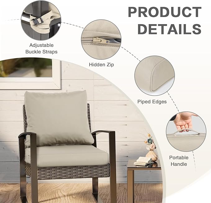 BPS 25x25 Inch Deep Seat Outdoor Cushions Set of 2, Khaki Fade-Resistant and Water-Resistant Patio Chair Cushions for Wicker Chairs, Sofas, Love Seats