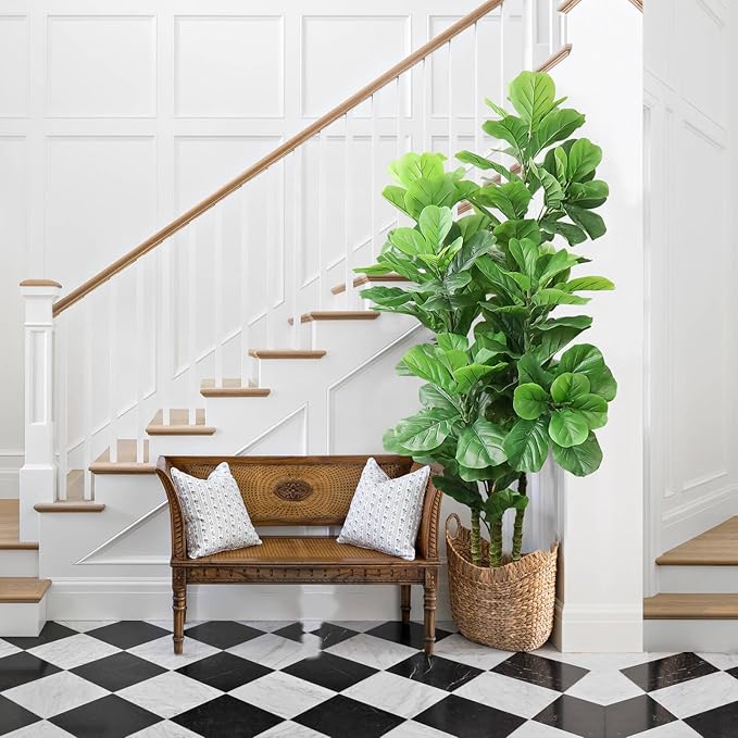 ROOMTEC 6ft Artificial Fiddle Leaf Fig Tree in Pot Faux Fiddle Leaf Fig Tree Large Artificial Tree for Indoor Outdoor House Living Room Office Modern Decoration