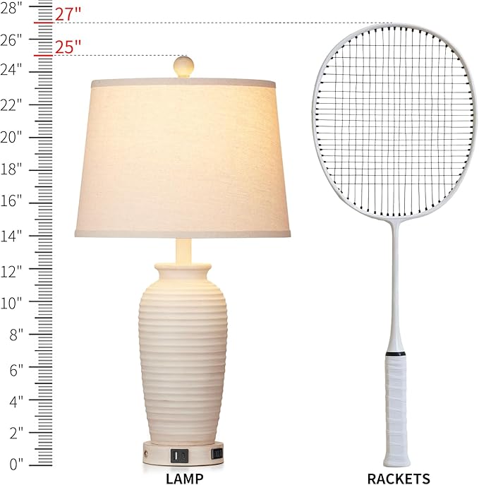 25" Farmhouse Jar Table Lamps, 3 Way Touch Control Rustic Bedside Lamps with USB A+C Ports & AC Outlet, Pot Nightstand Lamps for Bedroom Living Room (LED Bulbs Included)